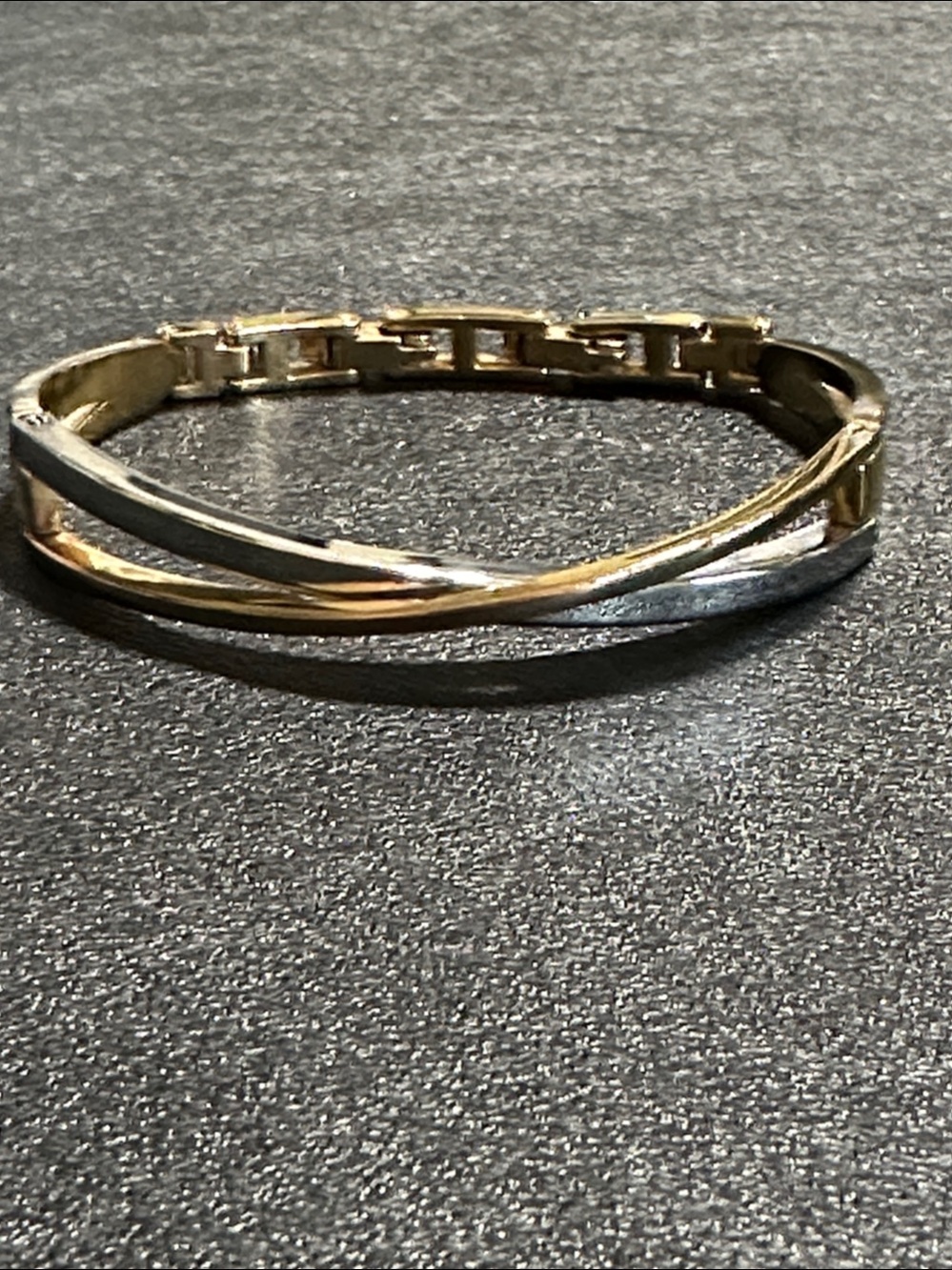 Anne Kline Two-Tone Cross Over Hinged Bangle Bracelet